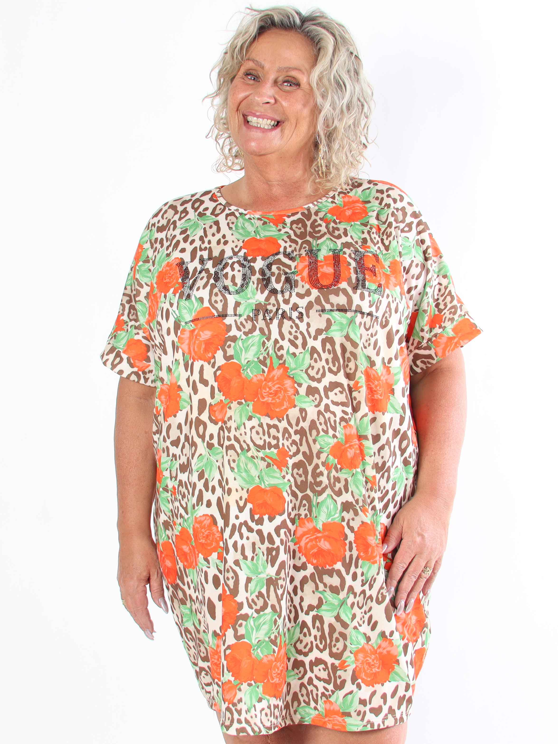 Mintu Leo Dress - Plus size t-shirtkjole i bomuld med leopardprint